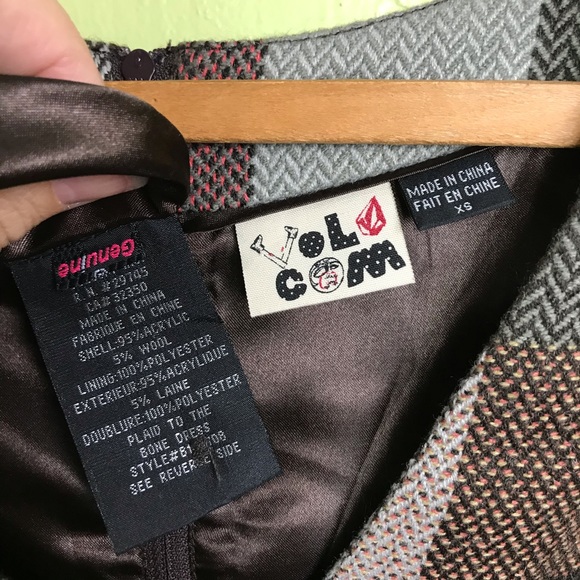 VOLCOM Scooter Dress - Brown plaid XS mini dress - Picture 3 of 8